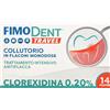 Fimodent Travel Collutorio alla Clorexidina 0.20% in 14 pratiche monodosi da 10mL. Con SPDD (Sistema Protezione Discromie Dentali) e gusto menta. Trattamento antiplacca e antibatterico intensivo