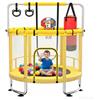 Maxbinton Trampolino per bambini da 140 cm per interni/esterni, capacità di carico 50 kg, con rete di sicurezza, barra da ginnastica regolabile e canestro da basket, regalo per bambini e bambine