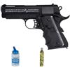 ECOMMUR Pistola Colt 1911 Defender nera GBB a gas (6 mm) | Pistola ad aria compressa per airsoft (pallini in PVC) calibro 6 mm + bottiglia da 0,20 + bombola di Green Gas (potenza: 0,9 joule)