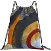 Generic Poliestere Borsa Sportiva da Palestra Modern Abstract Grey Stripes Red Black Brown Bold Orange Sacca Sportiva Fashion Gym Sack per Uomo Donna Viaggi 36X42Cm