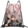 Generic Fashion Zaino Coulisse Nordic Style Geometric Pattern Pink Roses Gold Sacca Ginnastica Personalizzato Zaino Sportivo per Adulto Yoga Festival 36X42Cm