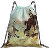 Generic Personalizzato Coulisse Tasche Denim Print Cowboy Western Style Sacchetto Sportivo Stampa Zaino Scuola per Piscina Spiaggia Donna 36X42Cm