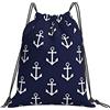 Generic Unisex Coulisse Tasche Anchor Navy Blue White Nautical Sacco Sportive Stampa Zaino Sportivo per Yoga Piscina Donna 36X42Cm
