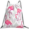 Generic Unisex Zaino Coulisse Pink Flamingo Geometric-Pink White Grey Borsa Palestra Scuola con Coulisse Zainetti per Adulto Yoga Viaggi 36X42Cm