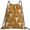 Generic Unisex Coulisse Tasche Desert Skulls Boho Southwest Cow Skull Gold Sacca Sportiva con Coulisse Zainetti per All'Aperto Spiaggia Piscina 36X42Cm