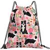 Generic Unisex Coulisse Tasche Border Collie Flowers Cute Pink Flowers Borsa Palestra Scuola con Coulisse Zainetto per Nuoto Sport Viaggi 36X42Cm