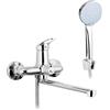THEMA LUX | Rubinetto Vasca da Bagno con Doccetta, Tubo e Supporto | Miscelatore Doccia - Design Classico ed Elegante | Rubinetto Doccia con Rivestimento Cromato | Miscelatore per Doccia - 30cm