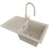 PRIMAGRAN Lavandino da Cucina Beige 70x44cm, Lavello in Granito a 1 vasca + Rubinetto 38x14cm + Set di accessori, Lavabo da Cucina Incasso al Mobile 45cm - Copenhagen Easy S067
