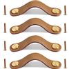 Yuaaoh Maniglie in Pelle per Mobili 4 Pezzi - Pomelli per Cassetti, Maniglia Armadio per Cucina, Armadietto del Bagno, Armadi, Comodino, Comò - 16.8cm Marrone Chiaro