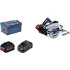 Bosch Professional BITURBO Sega circolare a batteria GKS 18V-68 GC (compatibile con binari di guida, 2 batt. ProCORE 5.5Ah, caricabatteria GAL 1880 CV, 1 lama, guida parallela, in L-BOXX 238)