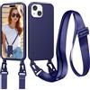 Jrkvniv Cordino Cover Compatible con iPhone 15 Plus Case, Blu | Necklace Cover Corda Custodia Collana Case Anti Graffio Antiurto Cellulare Bumper Silicone Liquido Shell Tracolla