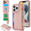SailorTech per iPhone 13 Pro Custodia per telefono con porta carte di credito per uomo, iPhone 13 Pro Custodia con slot per carte di credito Portafoglio Zipper per donna-Oro Rosa