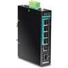 TRENDnet, TI-PG541, Switch industriale Gigabit PoE+ DIN-Rail a 5 porte rinforzato, budget di potenza di 120 W, 1 slot SFP, grado di protezione IP30