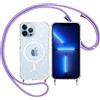 Yoedge Trasparente Glitter Cover Magnetica con Cordino per iPhone 13 Pro Max 6,7, Custodia Bling Brilla Tracolla Compatibile con MagSafe Magnetico Ricarica Wireless Case per iPhone13 Pro Max, Viola