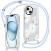 Krdvekm Cover per iPhone 14 / iPhone 13 6,1'' con Cordino, Aesthetic Margherita Fiori Motivo Disegno Trasparente Silicone Ragazze Case Corda con Regolabile Laccio Antiurto Protezione Custodia, Blu