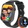 Alutoria Smartwatch per Bambini, Orologio per Bambino Bambina GPS+LBS+Wi-Fi Tracciatrice, SOS 4G Chiamate Chat vocale Videochiamata Gioco Contapassi, Regalo per Ragazza e Ragazzo 4-12 Anni (Negro Azul-A)