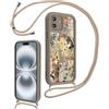 Krdvekm Cover per iPhone 16 6,1'' con Cordino, Aesthetic Autunno Collage Margherita Fiori Butterfly Motivo Disegno Marrone TPU Case Corda con Regolabile Laccio Antiurto Protezione Fotocamera Custodia