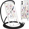 Krdvekm Cordino Cover per iPhone 12 Pro / 12 6,1'', Aesthetic Fiori Motivo Disegno Magnetica Trasparente PC Compatibile con MagSafe Case Corda Laccio Antiurto Protettiva Custodia per Ragazze, Nero