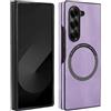 XKchatpt Custodia Magnetica per Samsung Galaxy Z Fold 5 Compatibile con la Ricarica Wireless, Custodia Rigida Sottile Antiurto in Pelle PU, Viola