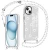 Krdvekm Cover per iPhone 14 / iPhone 13 6,1'' con Cordino, Aesthetic Margherita Fiori Motivo Disegno Trasparente Silicone Ragazze Case Corda con Regolabile Laccio Antiurto Protezione Custodia, Bianco