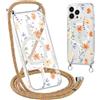 Krdvekm Cordino Cover per iPhone 13 Pro 6,1'', Aesthetic Fiori Motivo Disegno Magnetica Trasparente PC Compatibile con MagSafe Case Corda Laccio Antiurto Protettiva Custodia per Ragazze, Giallo
