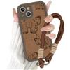 Krdvekm Cover per iPhone 13 6,1'' con Cordino, Aesthetic Butterfly Motivo Disegno Marrone Silicone Case con Tracolla Collana per catena Antiurto Protezione Fotocamera Custodia per iPhone13