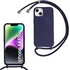 Belzsxy Cover per iPhone 14 Plus(6.7) con Cordino, Custodia con Laccio Collana Tracolla Collo Liquido Silicone Antiurto TPU Antiurto AntiGraffio Case,Blu