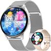 FITFLEX Smartwatch Donna, Schermo 1.43HD, Chiamate Bluetooth, Ciclo Mestruale, 120+ Sport, Monitor 24/7 Cardio/SpO2/Sonno/Calorie, Tracker Fitness, Impermeabile IP68 Smart Watch/iOS Android, Argento