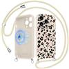 Foonary Magnetica Cover con Cordino per iPhone 16 Pro, Compatibile con MagSafe, Aesthetic Leopardata Motivo Fiori Disegni, Silicone Custodia Case con Tracolla Collana Catena per iPhone16 Pro 6,3