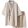 Generico Pigiama Uomo Aperto Davanti Pigiama Kimono Estivo Giapponese Leggero a Maniche Corte con Pantaloncini Loungewear Taglie Forti per (Khaki, XL)
