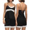 HANERDUN Pigiama Raso Donna 2 Pezzi in Pizzo Sexy Canotta Top e Shorts con Bordo Sleepwear da Notte Estivo