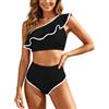 Generic Costume Donna Due Pezzi Vita Alta Bikini Push-up con Scollo Quadrato Costumi da Bagno Piscina e da Spiaggia da Eleganti Dettagli con Volant I424