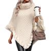 AMOUSDRDR Poncho da donna con bordo in finta pelliccia, elegante tinta unita a nido d'ape termico con orlo a fazzoletto girocollo caldo scialle in pelliccia per autunno inverno (albicocca, L)