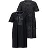 Ulla Popken Camicie da Notte, Set da 2 Pezzi, Motivo Elefanti e Strass, Scollo Tondo, Mezze Maniche Nero 50+ 850448100-50+