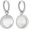 Purelei Shining Moon - Orecchini da donna con madreperla e zirconi, eleganti orecchini a cerchio in acciaio inox con ciondolo a forma di luna, orecchini scintillanti, regalo per donne, normale