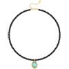 Aobei Pearl Aobei Perla Boho Nero Perline Choker, ovale turchese ciondolo collana per le donne, 18k oro Chakra gemma collana