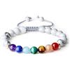 COAI Bracciale Regolabile Unisex con Pietre dei 8 Chakra e Perle Mala Benefiche Naturali in Howlite