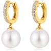 Jiahanzb Orecchini Perle in Argento Sterling 925 Orecchini a Cerchio Perle Pendenti Ipoallergenici Bianco Perla Gioielli Regali per Donna Placcati in Oro