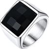 U7 Anello Uomo con Pietra Zaffiro Blu Quadrata da 13mm Acciaio Inossidabile Anello Nero Uomo con Pietra in Cristallo Creato Taglia 14,5 Regalo per Uomo e Ragazzo