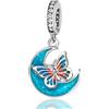 Rimgoris Collana con bracciale da donna in argento sterling 925, ciondolo, luna e farfalla, braccialetto da donna, charm, festa della mamma, con zirconi