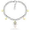 SAGA GIOIELLI® Bracciale Donna Granelli Pepite Martellate Acciaio Vari Pendenti (QUADRIFOGLI DORATI)