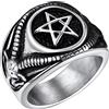 FaithHeart Anello Uomo Satana Pentagramma Pentacolo Invertito Capra Satanica 3D Rilievo Anello Argento Ner Oro Gotico Hiphop Punk Misura IT 14-32 Personalizzato Regalo Compleanno Coppie