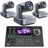 Tenveo Bundle Telecamera PTZ 4K e Controller - Kit con 3 Telecamere PTZ 4K NDI HX3 (Zoom 20X, Tracking AI, HDMI/USB3.0/LAN PoE) e Controller Joystick PTZ NDI con schermo LCD da 5'' per Live Streaming