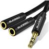 SUCESO Sdoppiatore Cuffie Doppio Jack Audio Splitter Jack 3,5 mm Maschio a 2 Femmina Splitter Adattatore per Cuffia Auricolare,Smartphone,Tablet,Placcato Oro,iPad,Cuffia,Auricolare,MP3,PC - 1M (Nero)