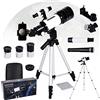 MOZMY Telescopio per bambini, telescopio astronomia, 300/70 mm, telescopio per adulti, telescopio per principianti astronomi amatoriali, con treppiede, 3 oculari e adattatore per telefono