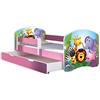 ACMA Letto per bambino Cameretta per bambino con materasso Cassetto ACMA II ROSA (01 Zoo, 160x80 cm + Cassetto)