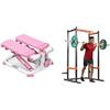 Sunny Health & Fitness Sunny Health and Fitness Exercise Stepping Machine, Portable Mini Stair Stepper for Home or Office + Power Zone Strength Rack Power Cage - 455 KG Weight Capacity, Spotter Bar, Angled Pull-Up Ba