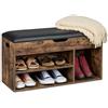 Relaxdays Panca Porta Scarpe da Ingresso in Design Industriale, con 3 Scomparti Portascarpe, 46x80x30 cm, Marrone Nero
