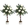 GarveeLife 2 pezzi albero di rosa artificiale, rosa/bianco, decorazione per interni ed esterni, 75/80/90/105/120/150 cm, albero artificiale con tronco di legno naturale e fiori realistici