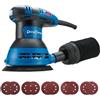 Dong Cheng 300W Levigatrice Orbitale, 125 mm, 6 velocità, 4000-12000 giri/min, Sistema di raccolta della polvere con 10 dischi abrasivi, ideale per progetti di lavorazione del legno